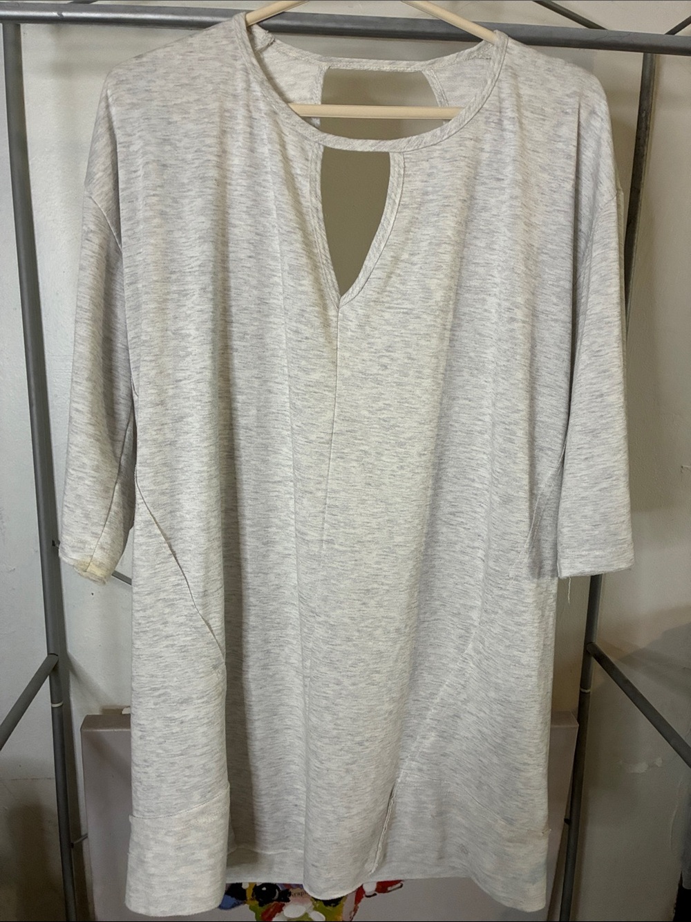 Free People Heather Light Gray Keyhole Short Sleeve Tee